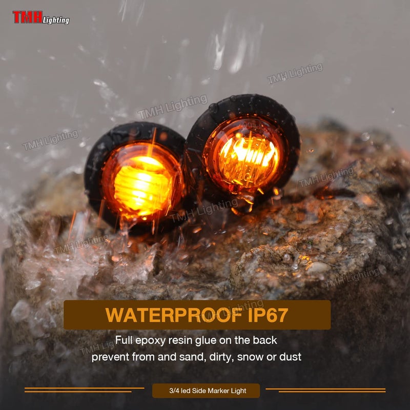 TMH 50 pcs 3/4 Inch Mount Amber 3 LED Mini Round Trailer Side Marker Indicator Lights Clearance Button Signal Lamps Universal for Trucks Lorry Boat Pickup Bus Caravan RV Waterproof Sealed Bulbs 12V DC - Image 5